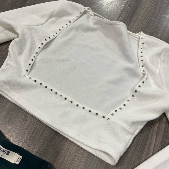 Green Pants & White Rhinestoned Long Sleeve Dance Costume - Picture 3 of 3